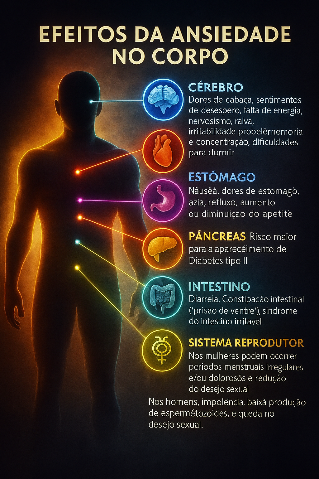 Ilustração dos efeitos da ansiedade no corpo humano